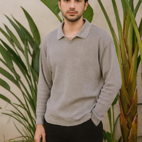 Structure vintage gray waffle knit thermal shirt collared men's XL - Picture 1 of 6